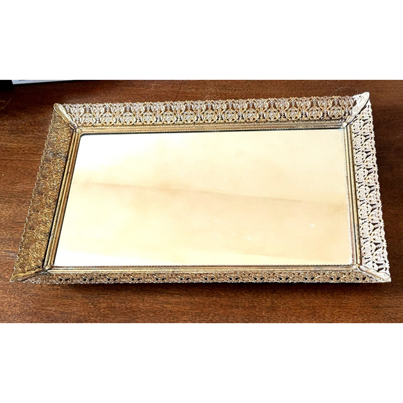 Vintage Mid-Century Vanity Mirrored Ornate Tray Dressing Table Display - Picture 6 of 13